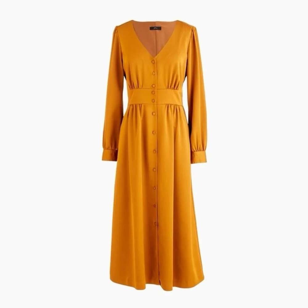 J.Crew NEW $158 Women's Sz‎ 8 Button-front A-line Gold Satin DressMidi dress